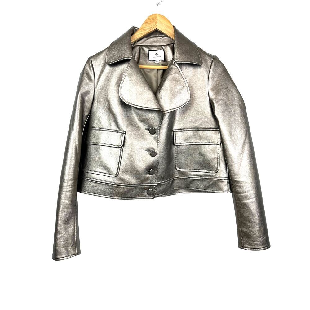 Metallic Leather Cropped Jacket - Gold - Picture 5 of 16